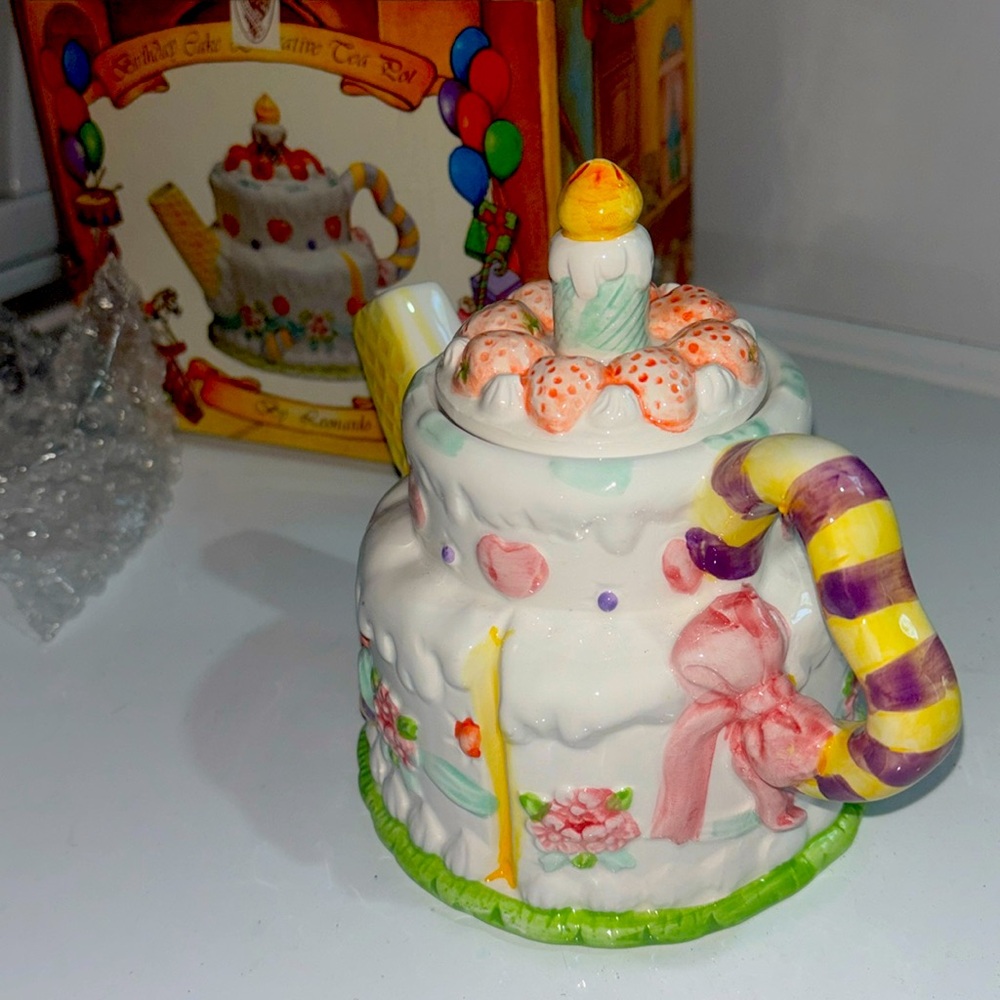 Birthday cake decorative tea pot